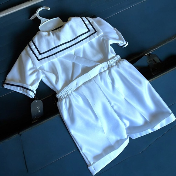 New Baby Toddler Boys Bow Accent Nautical Cap Outfit Set - Picture 13 of 15